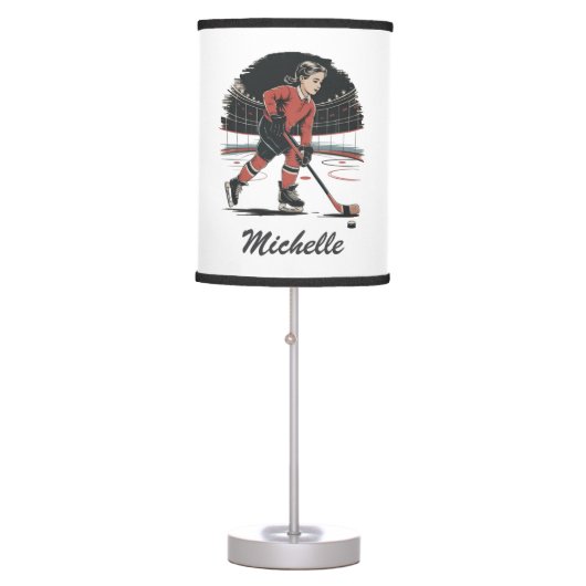 Modern Trendy girl ice hockey player Personalized Table Lamp (Front)