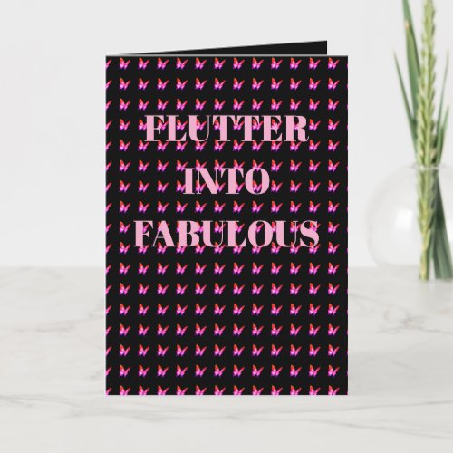Modern trendy girly black and pink birthday  card