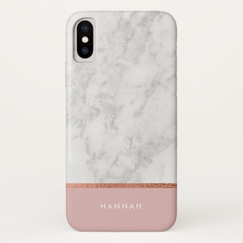 Modern Trendy Girly Rose Gold Foil Marble Pink iPhone X Case