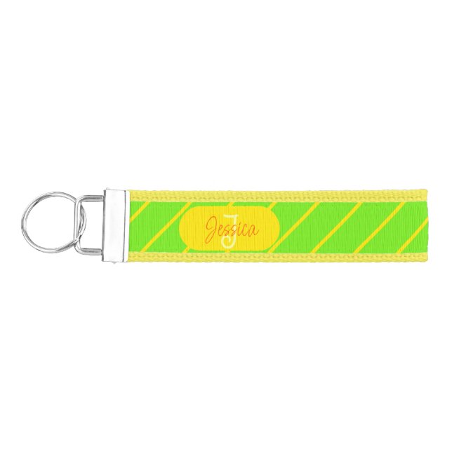 Modern Trendy Girly Yellow Name Monogram Template Wrist Keychain (Keys on Left)