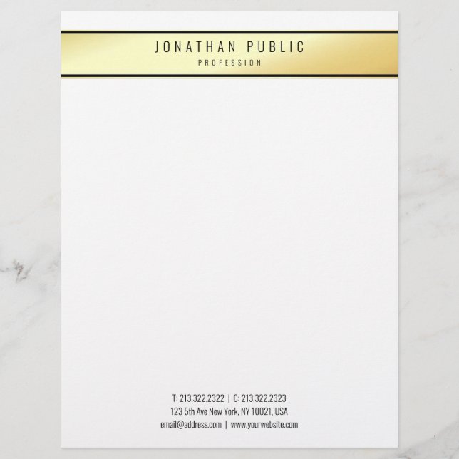 Modern Trendy Glamour Gold White Elegant Template Letterhead (Front)