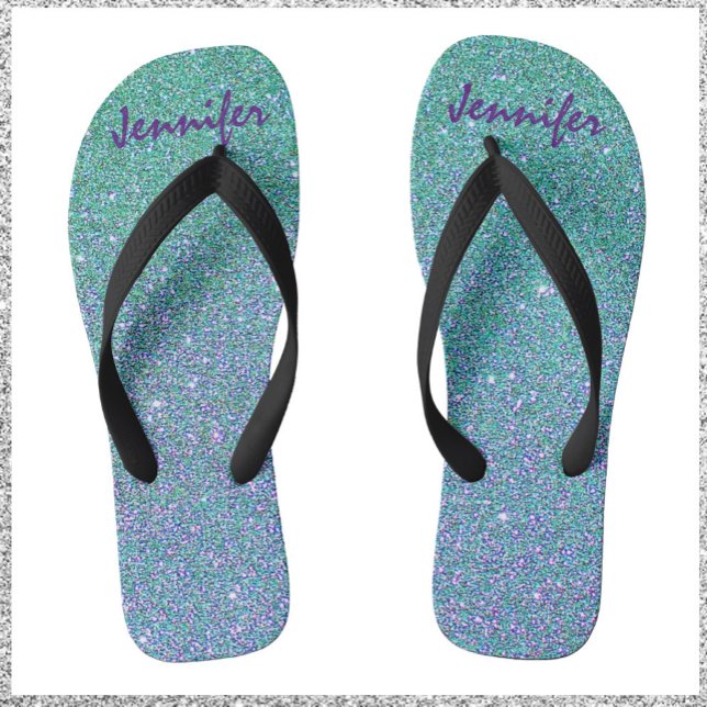 Modern Trendy Glitter Blue Green & Purple Flip Flops (Creator Uploaded)