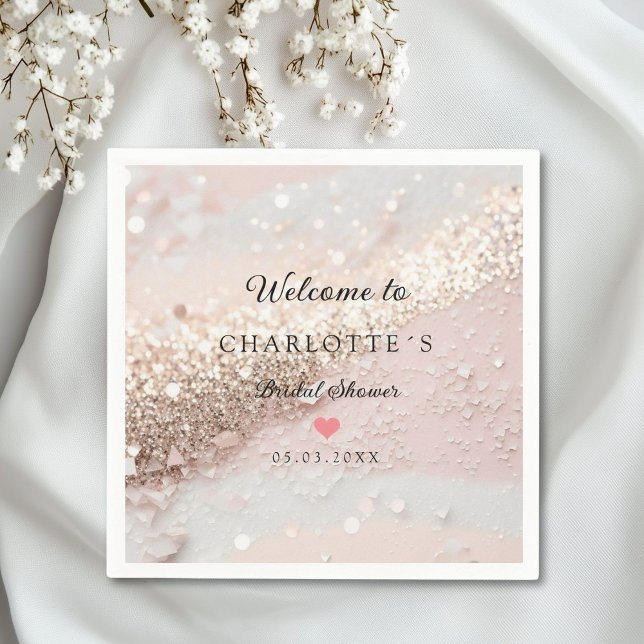 Modern, Trendy, Glitter Napkins (Personalized Modern Glitter Bridal Shower Napkins)