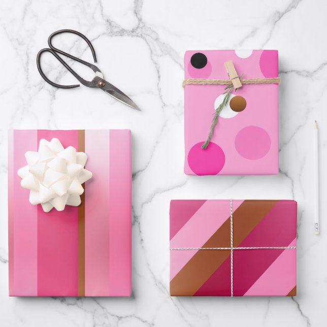 Modern Trendy Gold and Pink  Wrapping Paper Sheets (Front)
