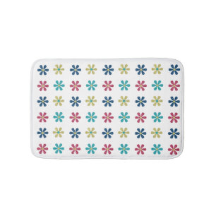 Modern & Trendy Gold Blue Glitter Flowers Bath Mat