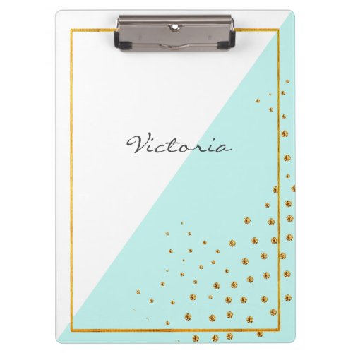 Modern Trendy Gold Dots Mint Add Your Name Clipboard