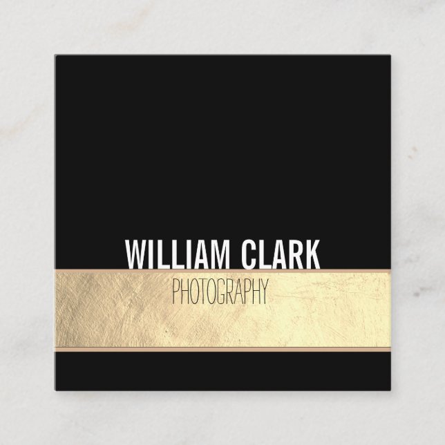 Modern Trendy Gold Foil Textured Black Minimalist Square Business Card (Front)