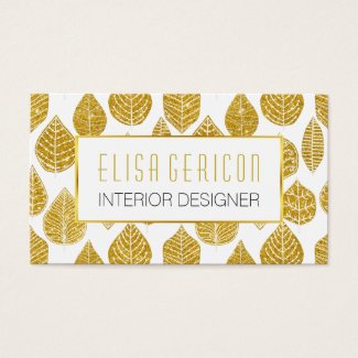 Modern, trendy gold glitter broad leaves pattern business card