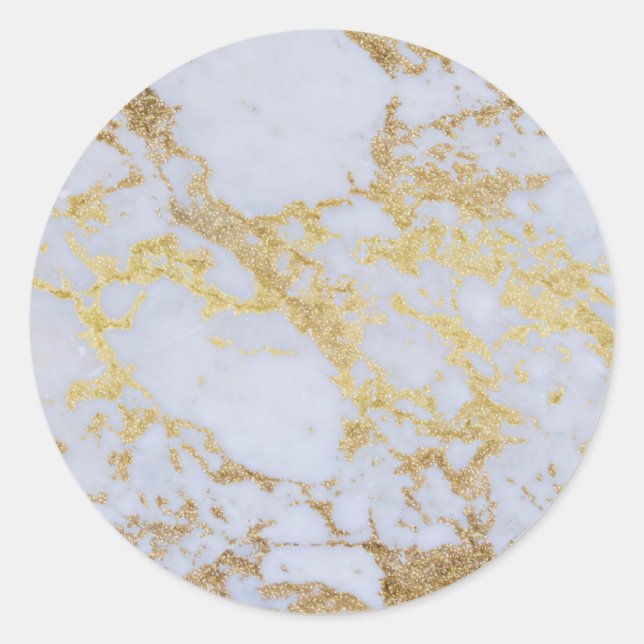 Modern Trendy Gold Glitter Marble Classic Round Sticker (Front)