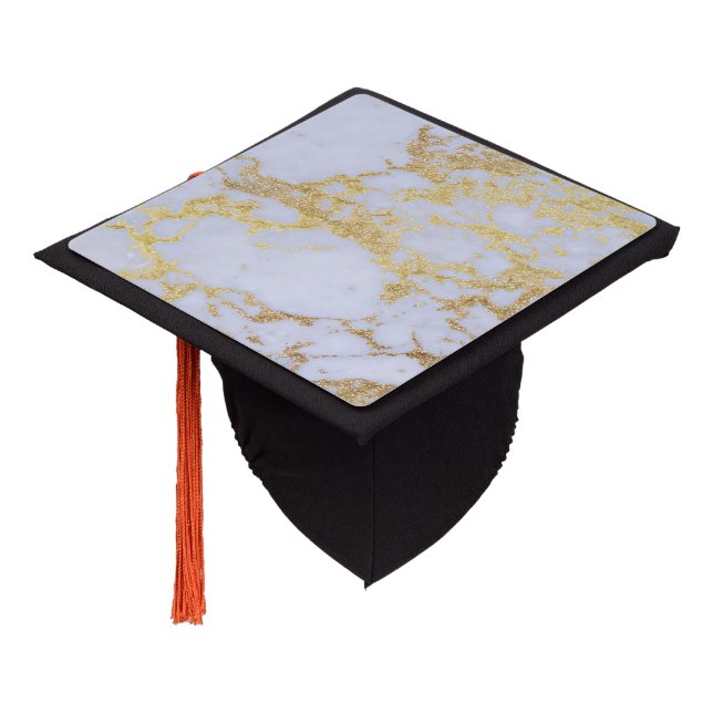 Modern Trendy Gold Glitter Marble Graduation Cap Topper (Angled)