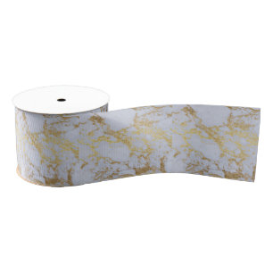 Modern Trendy Gold Glitter Marble Grosgrain Ribbon