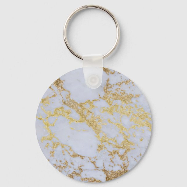 Modern Trendy Gold Glitter Marble Keychain (Front)