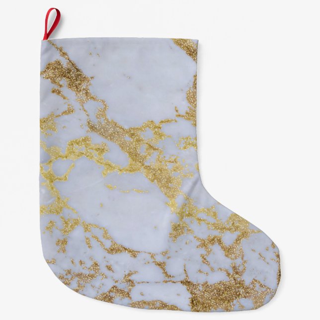 Modern Trendy Gold Glitter Marble Large Christmas Stocking (Front)