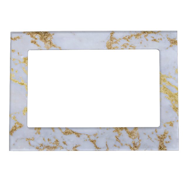 Modern Trendy Gold Glitter Marble Magnetic Photo Frame (Front)