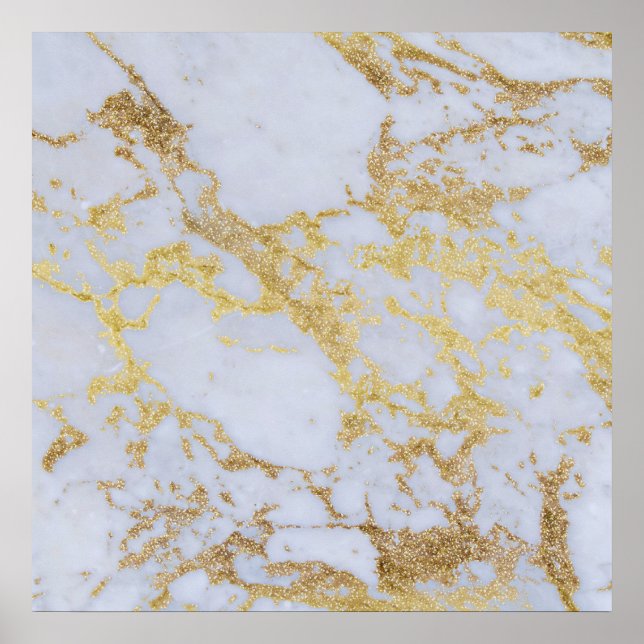 Modern Trendy Gold Glitter Marble Poster (Front)