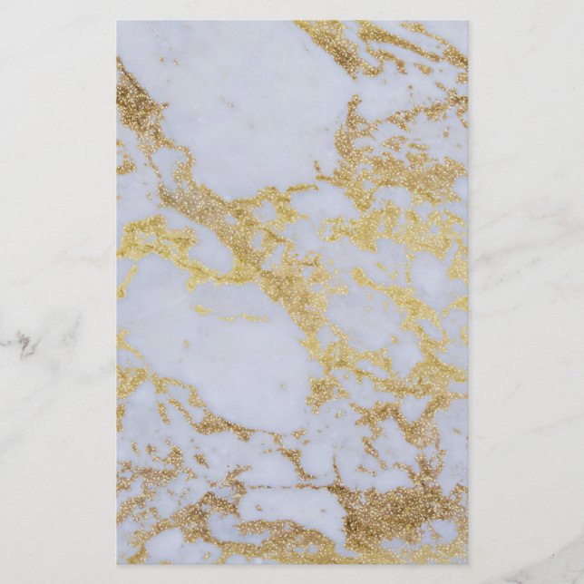 Modern Trendy Gold Glitter Marble Stationery (Front)