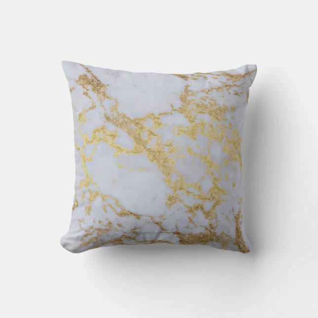 Modern Trendy Gold Glitter Marble Throw Pillow (Front)