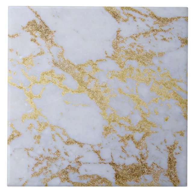 Modern Trendy Gold Glitter Marble Tile (Front)