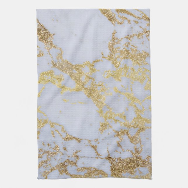 Modern Trendy Gold Glitter Marble Towel (Vertical)