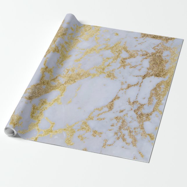 Modern Trendy Gold Glitter Marble Wrapping Paper (Unrolled)