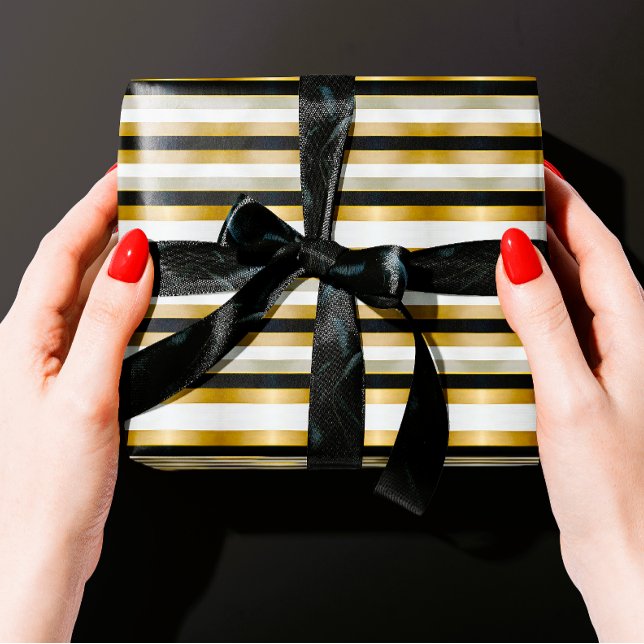 Modern Trendy Gold Silver Black Stripes Wrapping Paper (Creator Uploaded)
