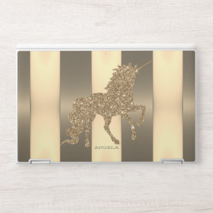 Modern Trendy Gold Striped Glitter Unicorn HP Laptop Skin