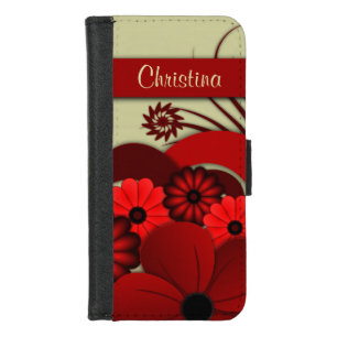 Modern Trendy Goth Dark Red Floral Hibiscus Floral iPhone 8/7 Wallet Case