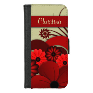 Modern Trendy Goth Dark Red Floral Hibiscus Floral iPhone 8/7 Wallet Case
