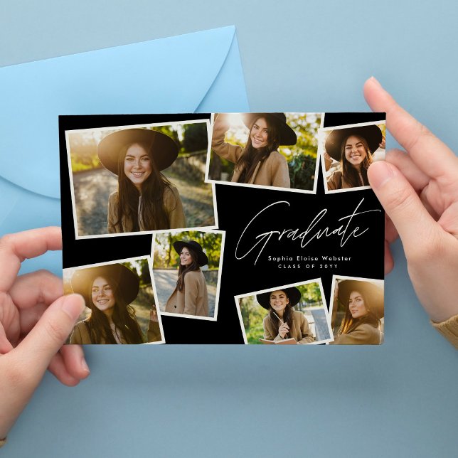 Modern trendy graduate 7 photo graduation announcement (Creator Uploaded)