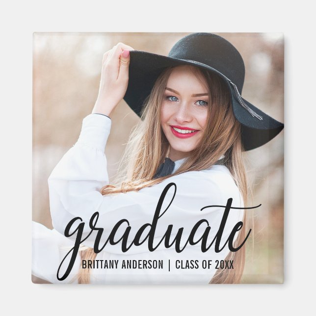 Modern Trendy Graduation Photo Announcement  Sq Magnet (Front)