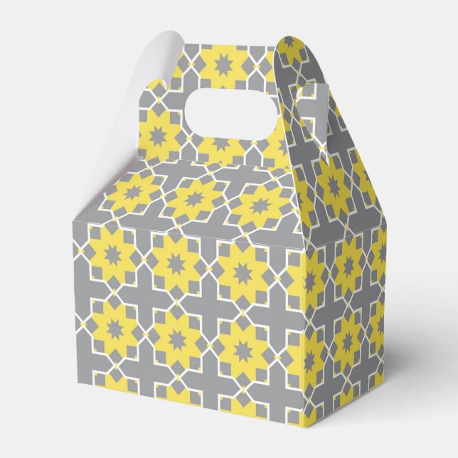 Modern Trendy Gray and Yellow Flowers Favor Boxes (Back Side)