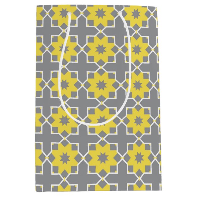 Modern Trendy Gray and Yellow Flowers  Medium Gift Bag (Front)