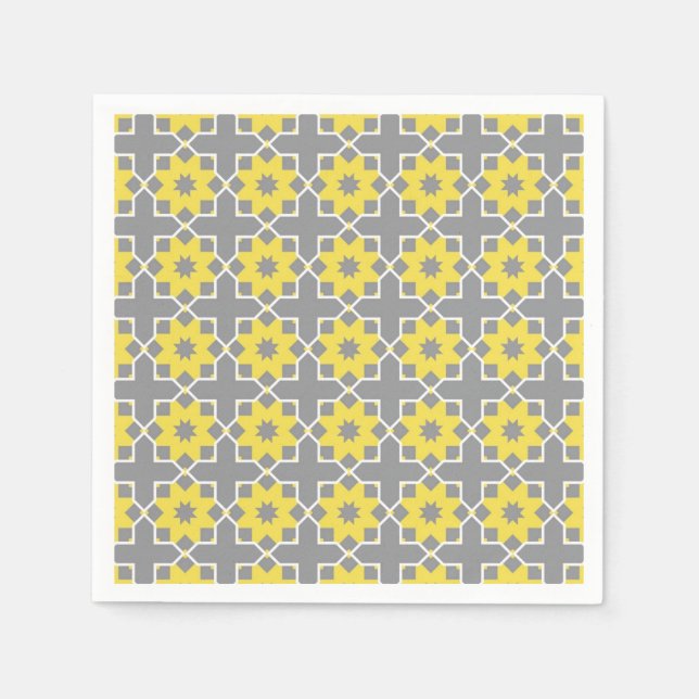 Modern Trendy Gray and Yellow Flowers  Napkins (Front)