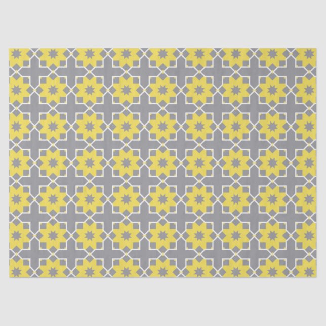 Modern Trendy Gray and Yellow Flowers  Tissue Paper (Front)