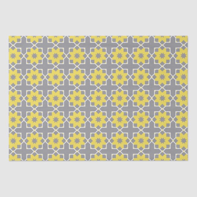 Modern Trendy Gray and Yellow Flowers  Tissue Paper (Front)