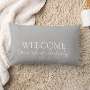 Modern trendy gray family monogram name lumbar lumbar pillow
