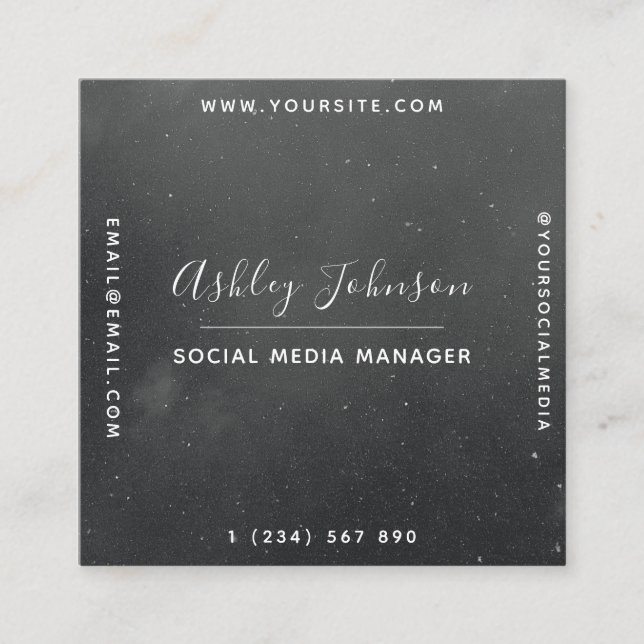 Modern & Trendy Gray Night Sky Cosmic Space Galaxy Square Business Card (Front)