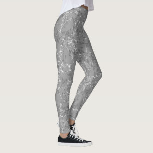 Modern Trendy Gray Wildflower Pattern Leggings