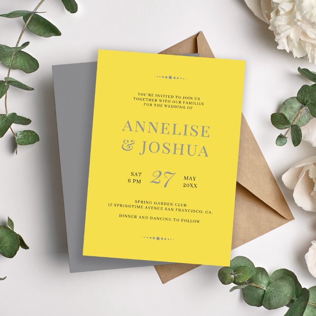 Modern trendy gray yellow typography wedding invitation (Creator Uploaded)