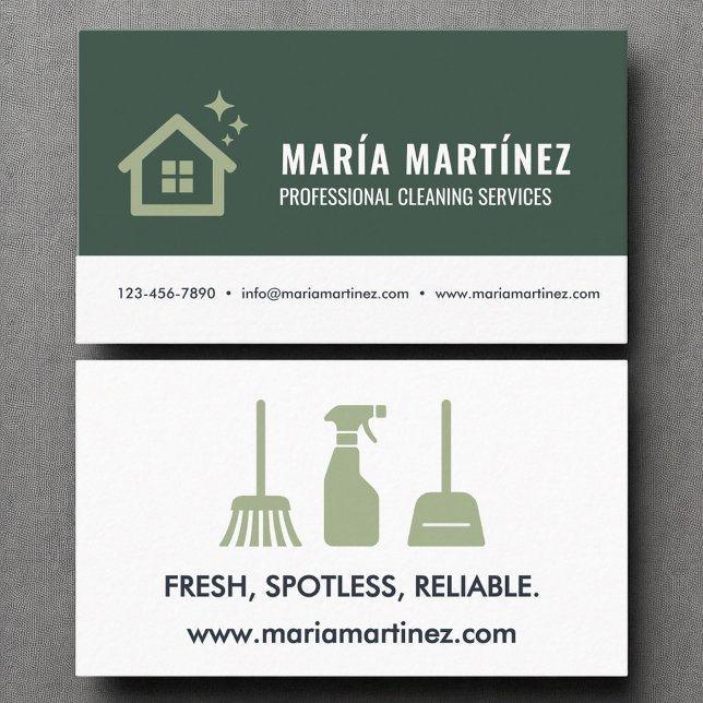 Modern Trendy Green Eco Cleaning Services Logo Business Card (Creator Uploaded)