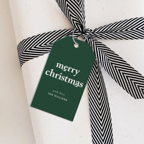 Modern Trendy Green Merry Christmas Gift Tags