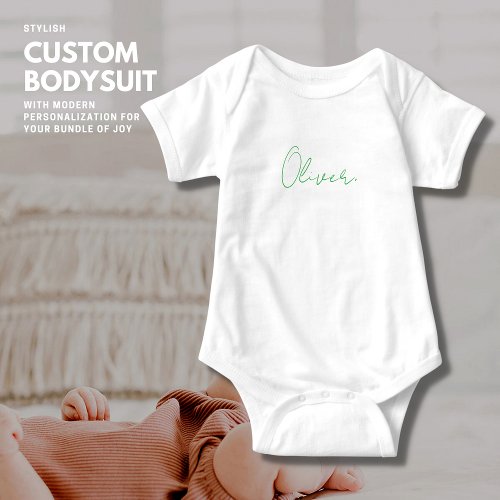 Modern Trendy Green Script Personalized Baby Baby Bodysuit