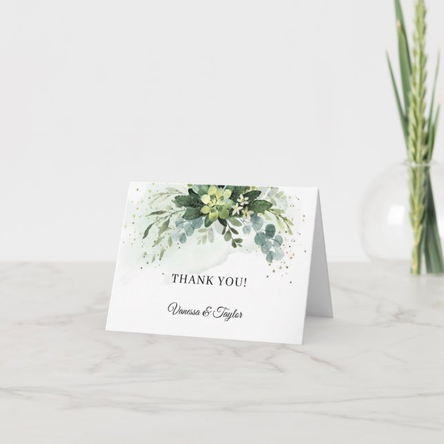 Modern Trendy Greenery succulent flowers  Thank You Card (Front)