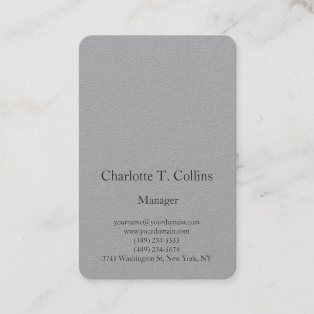 Modern trendy grey plain professional minimalist business card (Front)
