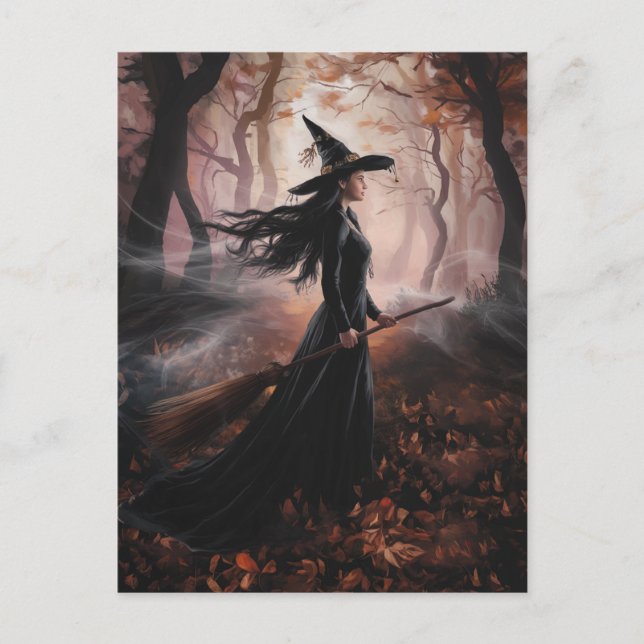 Modern Trendy Halloween Witch in Forest            Postcard (Front)