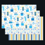 Modern Trendy Hanukkah Wrapping Paper Sheets<br><div class="desc">These modern Hanukkah papers with presents,  stripes,  and star of davids will have your packages looking phenomenal!  They are colorful and trendy yet traditional.</div>