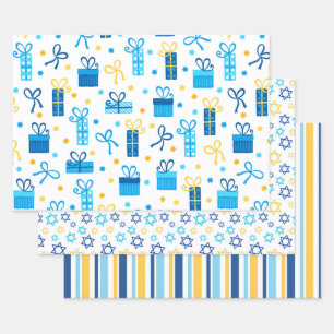 Modern Trendy Hanukkah Wrapping Paper Sheets