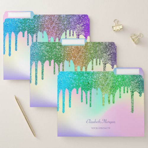 Modern Trendy Holographic Gradient Rainbow Drips File Folder