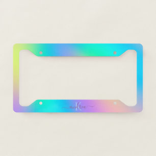 Modern Trendy Holographic Name Initial & Monogram License Plate Frame