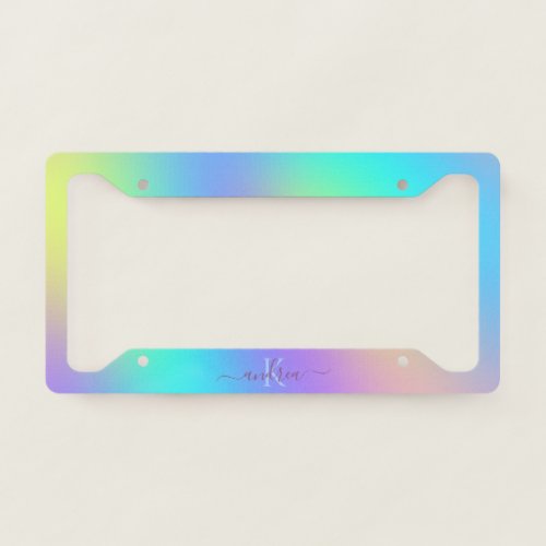 Modern Trendy Holographic Name Initial  Monogram License Plate Frame